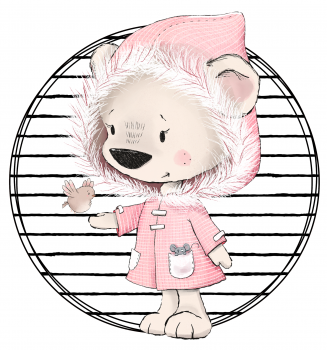 Patch / Aufnäher  - Winterbär rosa Mantel - kleine Streifen